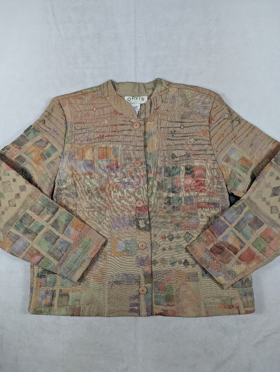 Vintage Orvis Women's Jacquard Patchwork Boho Hippie Style Jacket Size Large - Picture 3 of 5